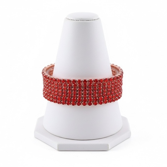 ❤️ Wide, Multi-Row Red Austrian Crystal Bracelet 🌹 - Picture 2 of 2